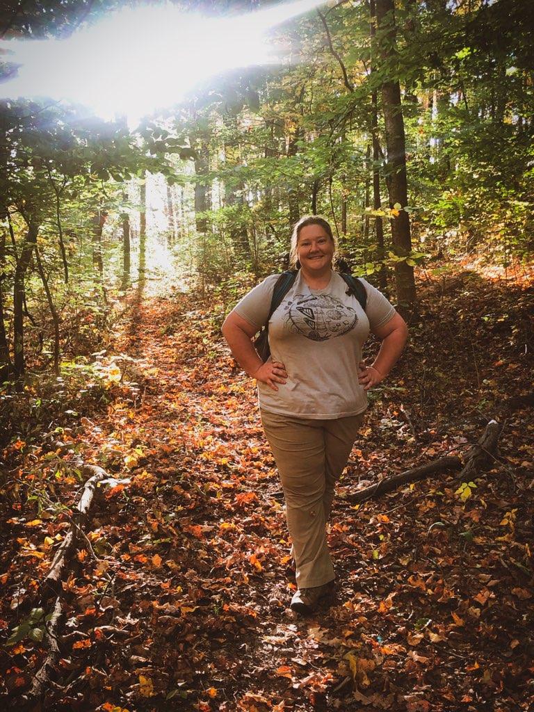 Katie trekking southern Ohio's "Little Smokies"
